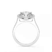 White Gold Round Shape Diamond Halo Pave Engagement Ring With U-Cut Setting